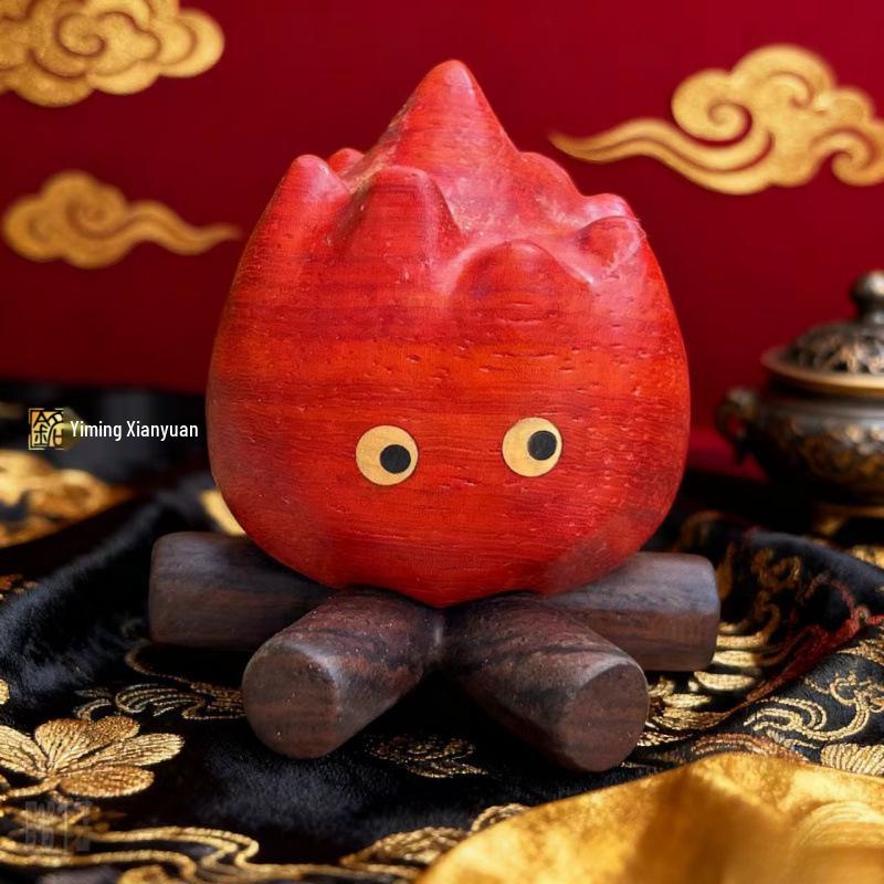 Creative Little Flame Wood Carving Ornament - Jewelry Craft for Car Decoration