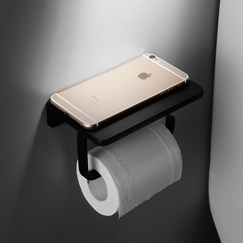 

White/Black Aluminum Bathroom Roll Holder Wall-mounted Toilet Paper Towel Holder Rolling Mobile Phone Holder Double Paper Rack
