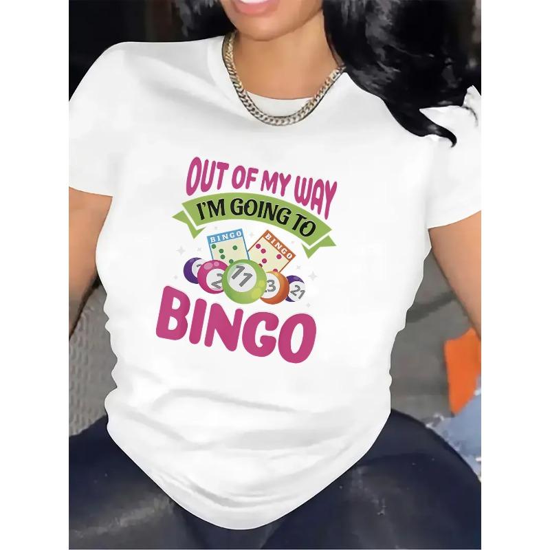 

European sizes Women S Funny Bingo Night T-Shirt - OUT OF MY WAY I m Going to BINGO Graphic Tee with Bingo Cards Design Medium Stretch Fabric S белый