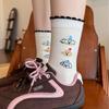 White Cartoon Socks Socks Spring Cotton Striped Stack Socks Cute Puppy Polka Dot Stockings