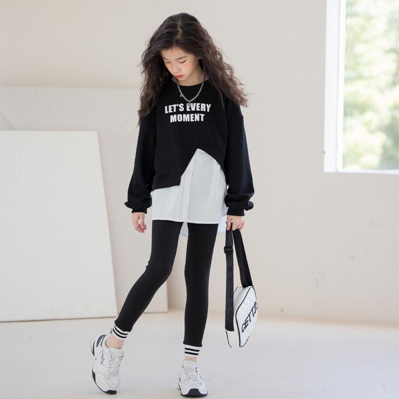 Lányok koreai stílusú aszimmetrikus pulóverkészlet – 2024 tavaszi/őszi kétrészes divatos gyerekeknek