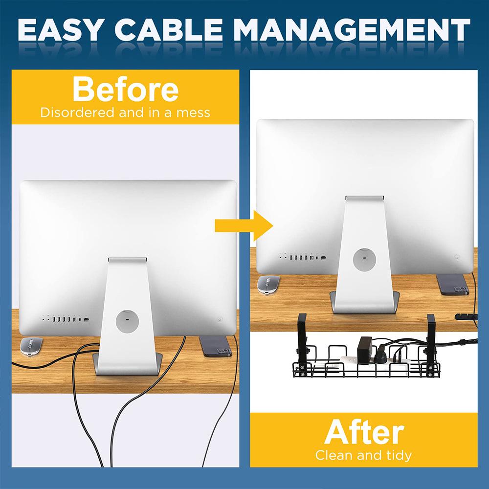 Punch-Free Under-Desk Cable Organizer & Power Strip Rack
