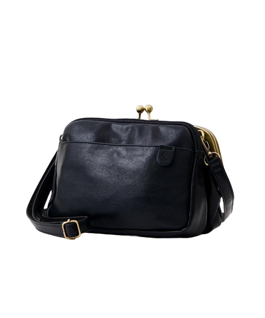 

Natural Vintage Shoulder Bag with Wallet Function, Vintage, Freestanding Clasp Closure