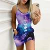 Summer New Starry Sky and Lines Pattern Print Sleeveless Bodycon Dress with Pockets Sexy Slim Fit Elegant Party Dress