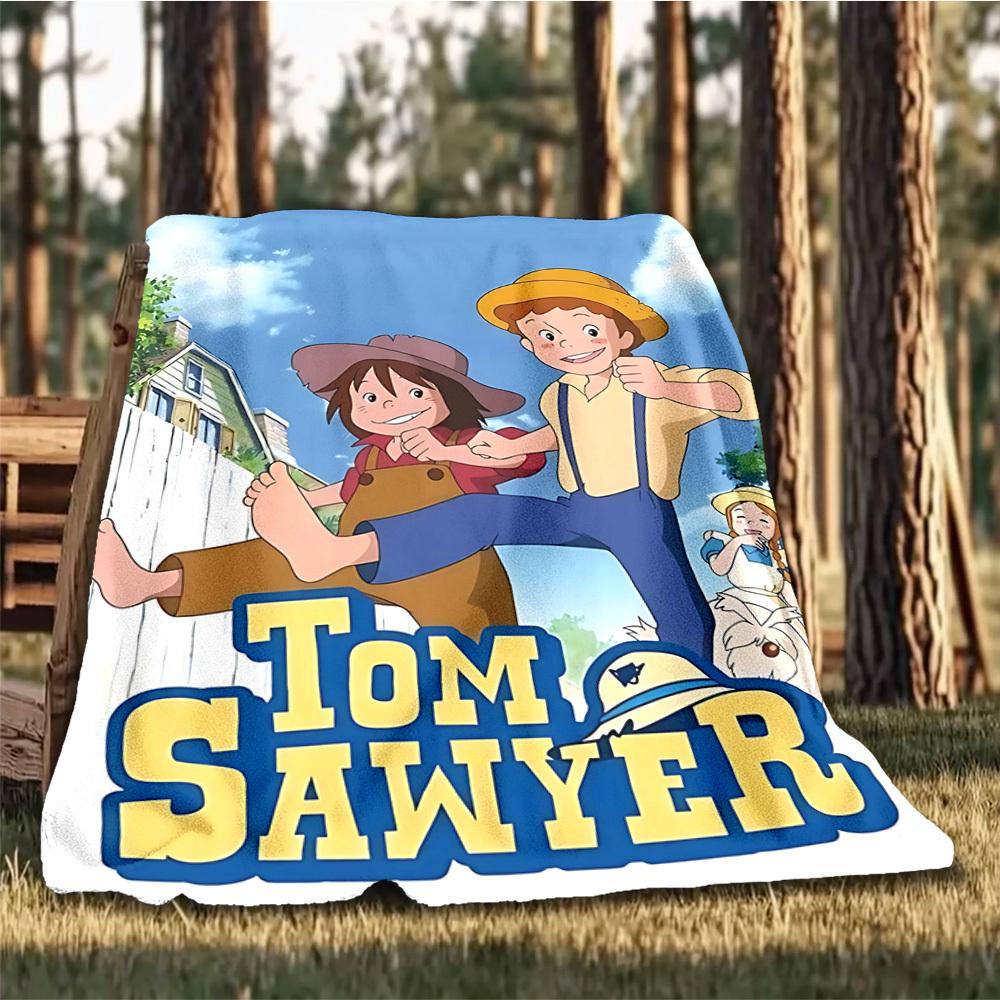 1pc Tom Sawyer Outdoor Flannel Blanket, Lightweight Warm Cozy for Travel Camping Office Soft Polyester Fabric