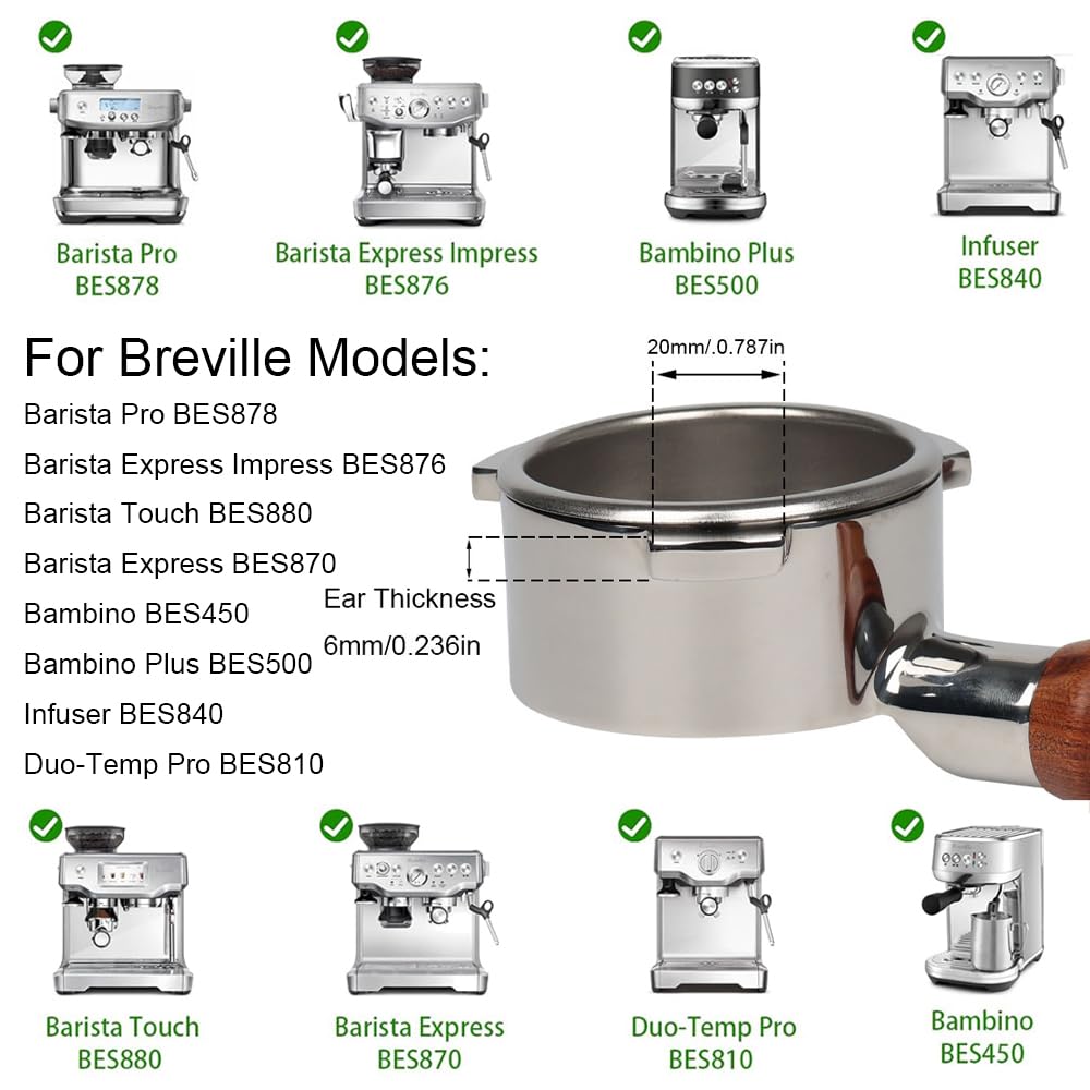 54mm Bottomless Portafilter for Solis Barista Perfetta SK1170S and Breville Barista Series (Rosewood)