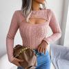 Women Slim Fit Long Sleeve Knitted Sweater Fall Winter Solid Color Cutout Twist All Match Tops