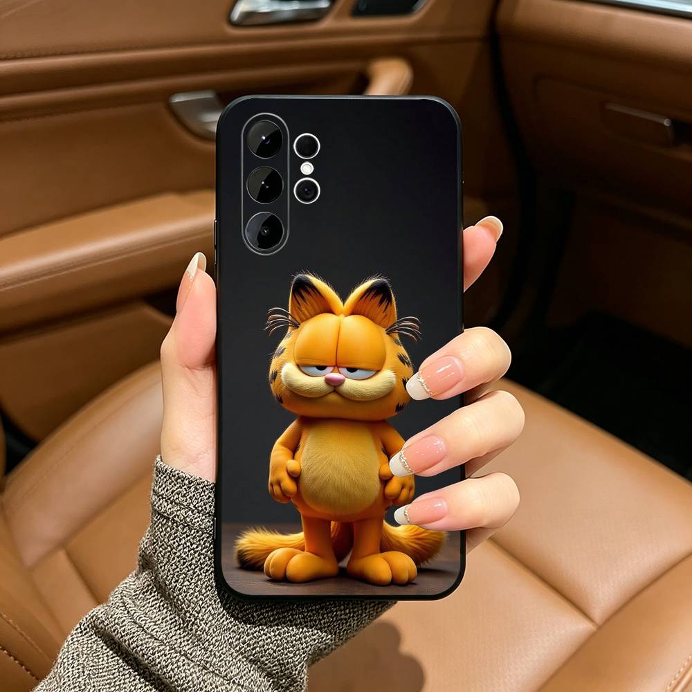 G-Garfield-Classic Cartoon Soft Silicone Case for Samsung S25, S24, S21, S22, S23, S30, Ultra, S20, Plus, FE, Lite-Black