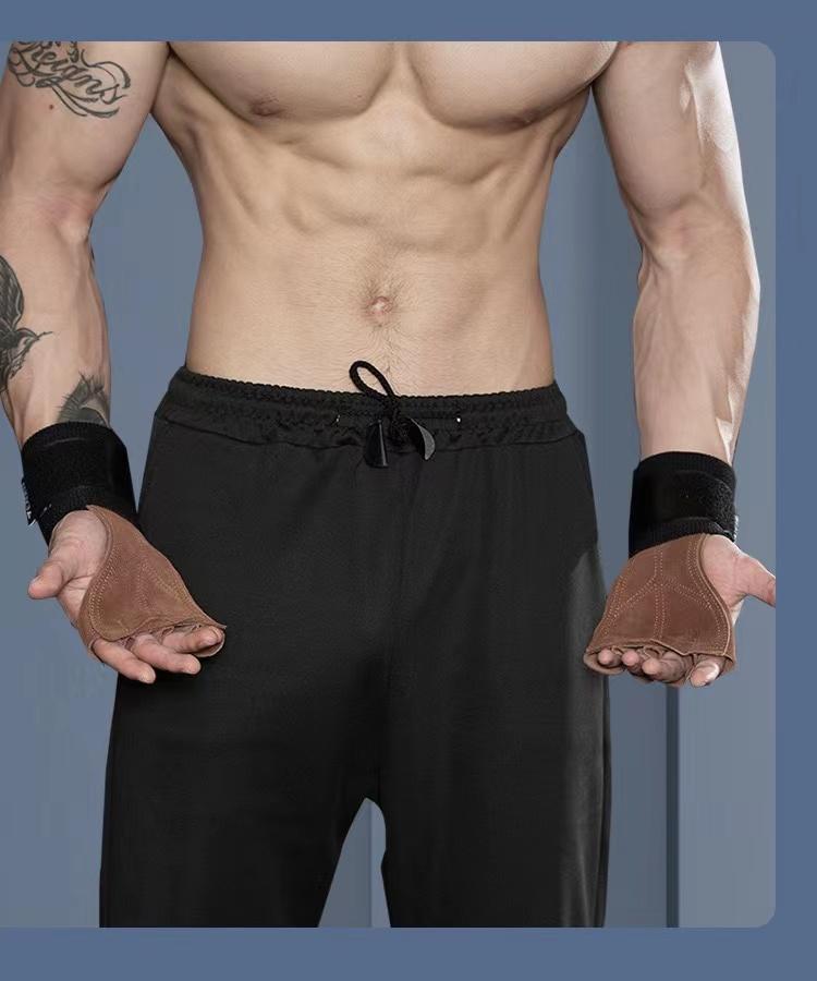 Cowhide Gym Gloves Wrist Brace Anti-Skid Weight Lifting Grip Pads Deadlifts Workout Fitness Gloves Pull Ups Bracer Protection