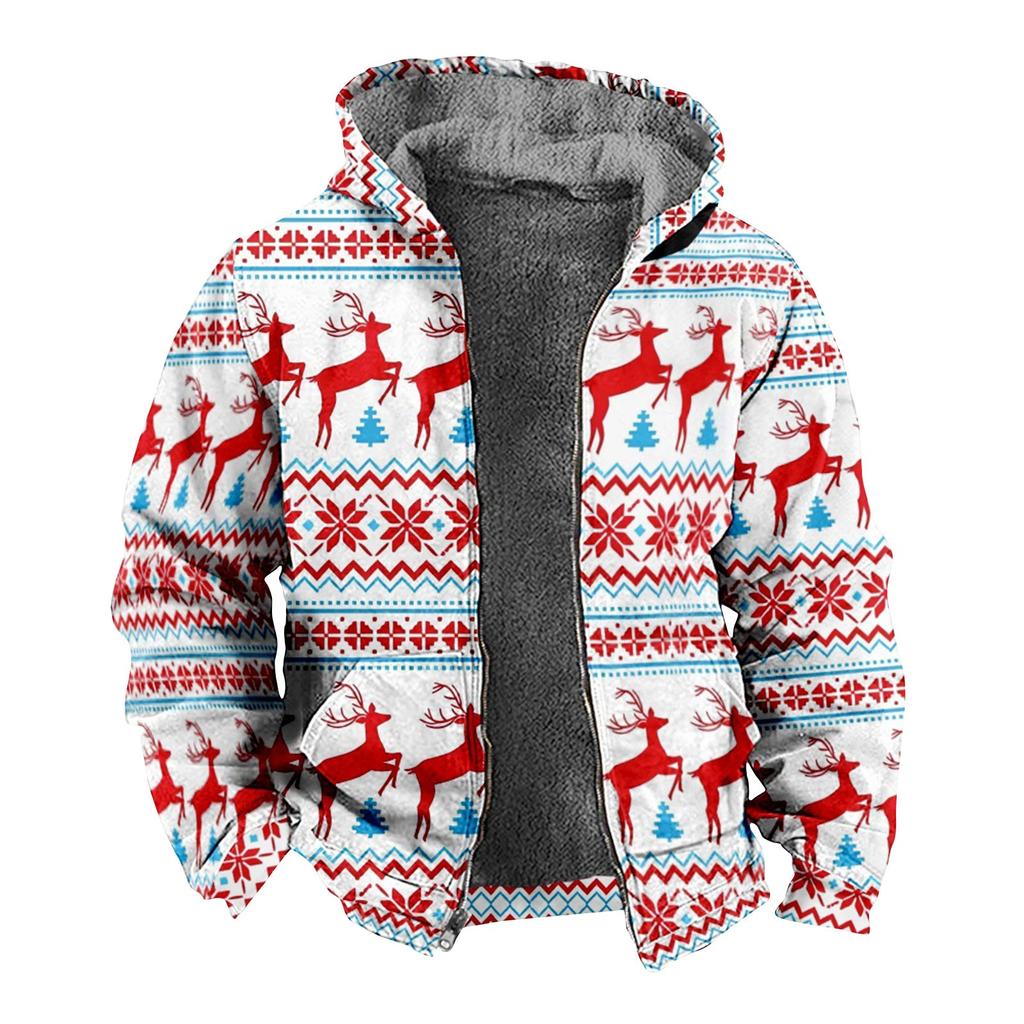 Men's Christmas Print Jacket Men's Spring And  Casual Trend Zipper Hooded Jacket