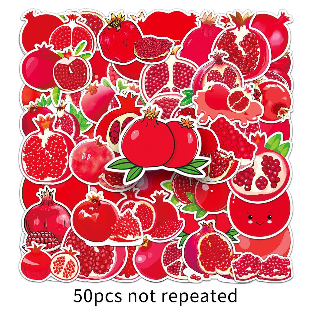 50 Waterproof Pomegranate Stickers: Delicious Multi-Seeded Fruit & Milk Tea Cup Graffiti Journal Stationery