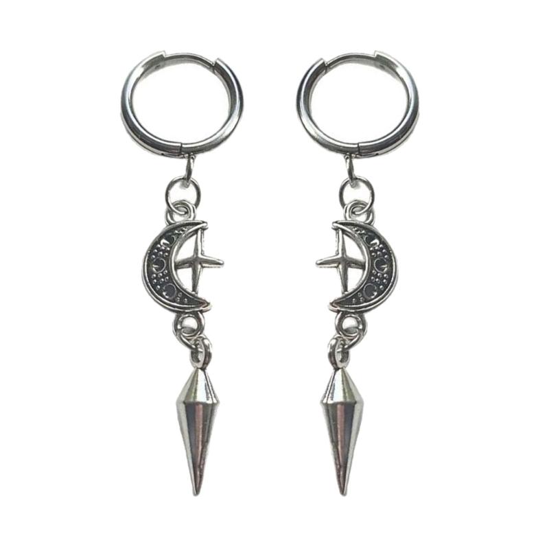 Edgy Gothic Earrings with Spikes and Moon Star Embellishments Trendy Ear Hoops Alternative Fashion Earwear Accessories