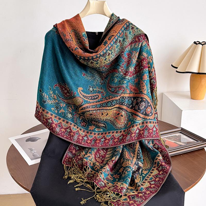 Women S Ethnic Style Court Paisley Print Tassel Long Scarf Elegant Shawl