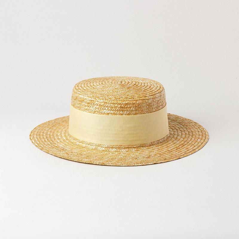 European and American spring and summer new multi-color decorative with flat-top straw straw hat outdoor travel sunscreen sunshade flat-top straw hat