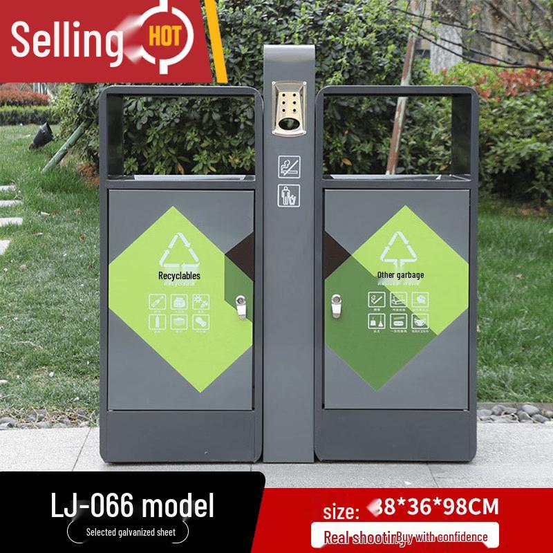 Outdoor Stainless Steel Dual-Compartment Trash Can