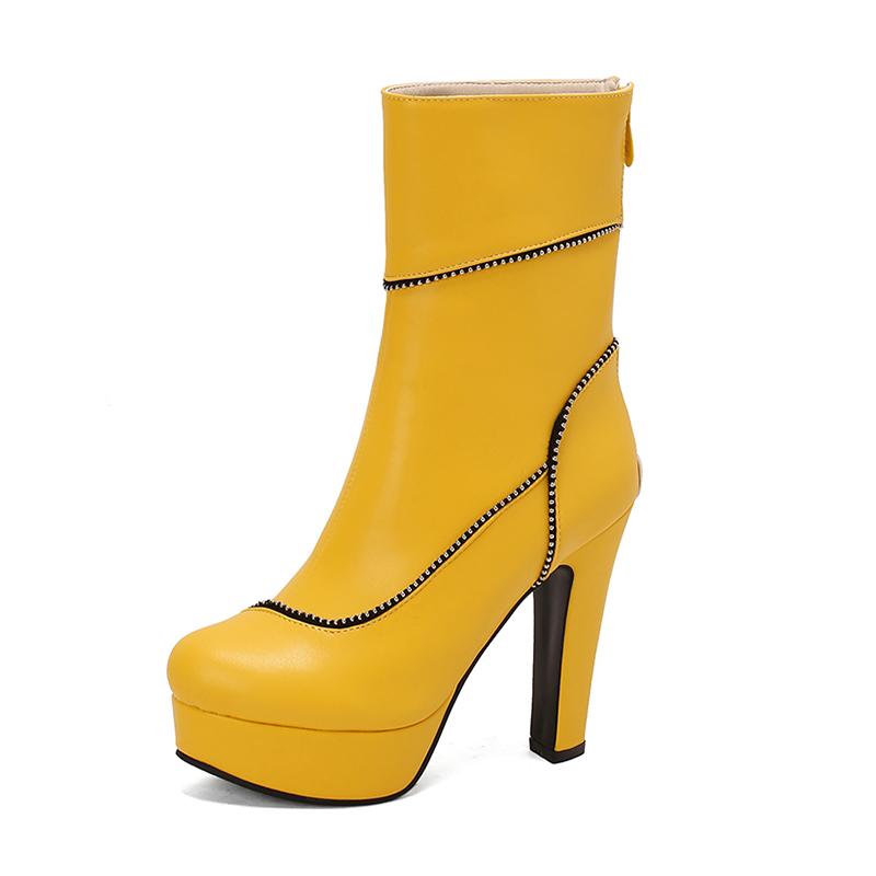 

ANNYMOLI Жіночі ботильйони Круглий носок Платформа Блок Високі підбори Блискавка Лаконічні короткі черевики Жіноче модне взуття Осінь Зима 46 39 жовтий