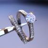 CopperFour Claws Round Ring for Women 2 pcs/set AAA Cubci Zirconia Wedding Rings Set Engagement Jewelry