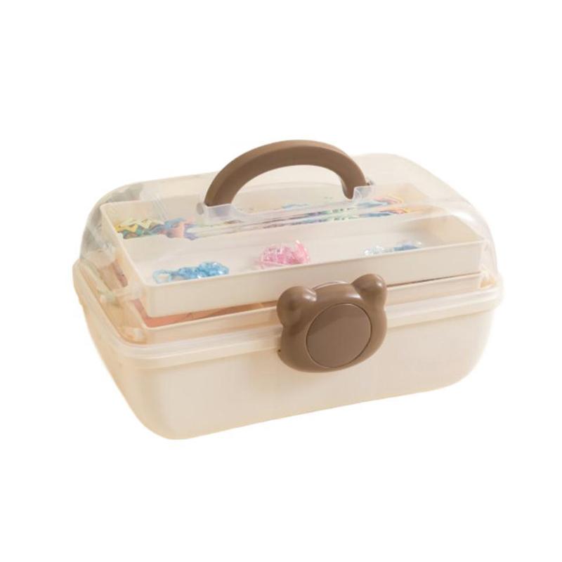 

3-слойная коробка для хранения аксессуаров для волос для девочки, портативная коробка для хранения ювелирных изделий для резинок для волос, заколок, контейнер-органайзер коричневый