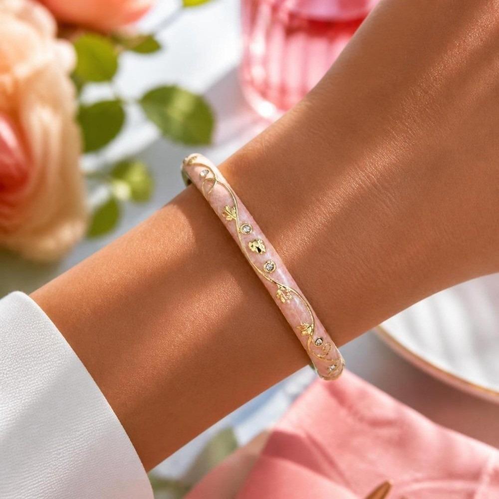 Enamel Vintage Cloisonne Bangle Classic Women's Hand Bracelet Dainty Flower Crystal Bangle Women