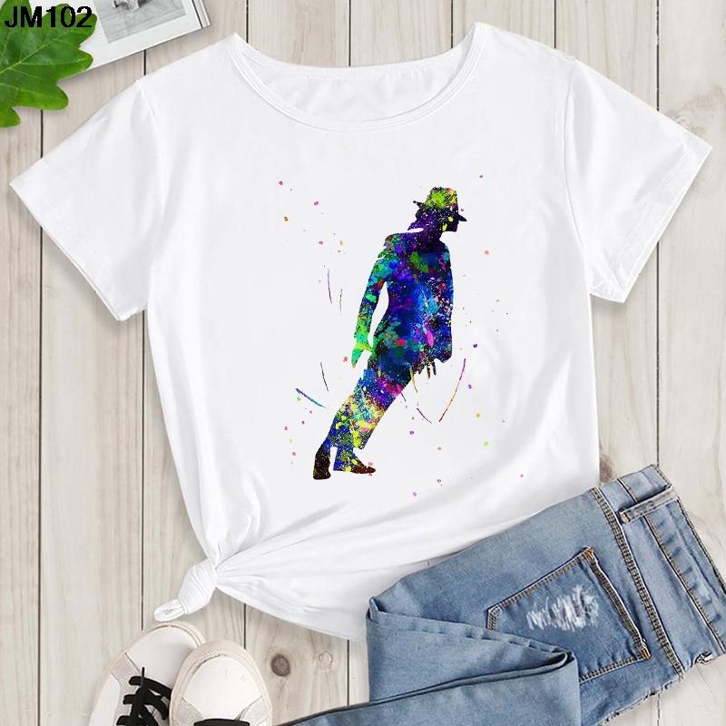 Women's Summer Shirt Pop King Michael Jackson Women's Printed Shirt Harajuku Casual White Top Women's Trendy Rock Shirt