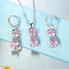 925 Sterling Silver Color Jewelry Sets for Woman Girls Shining Austrian Crystal Cute Cat Pendant Necklace Huggie Earring