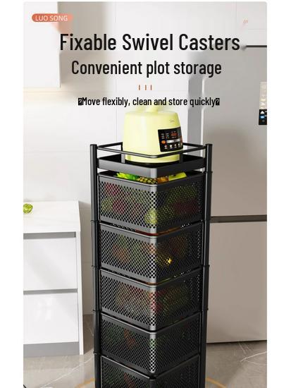 Drehbarer Multifunktionaler Küchenwagen mit Rädern - Bodenstehendes Mehrschichtiges Lagerregal für Snacks, Obst und Gemüse