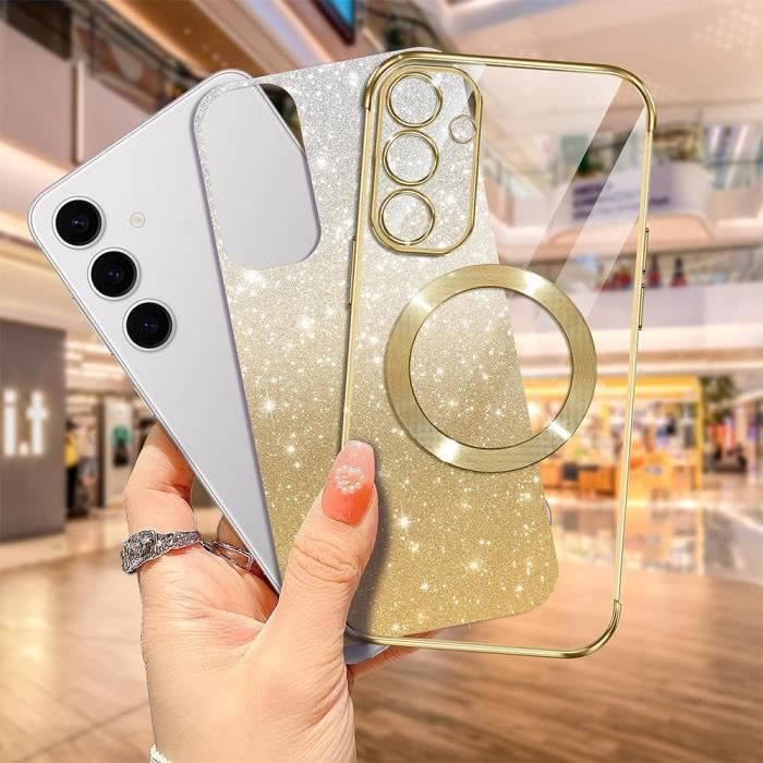 Case and Tempered Glass - Samsung - Galaxy S25 Ultra - Silicone - Camera Protection - Glittery Gold