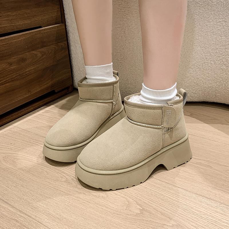 fashion 2024 New Classic Thickened Fluff Women's Snow Boots Leather Warm Ankle Boots Women Winter Ladies Shoes Chunky  Platform Shoes