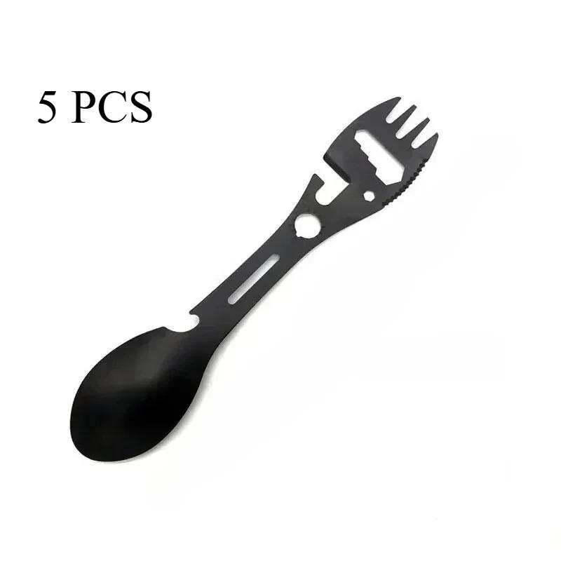 Camping Utensils Set Stainless Steel Outdoor Survival Gear 5 in 1 Tableware Travel Hiking Cutlery Fork Spoon Opener