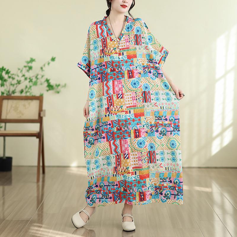 DIMANAF New 2026 Women Plus Size Summer Casual Maxi Long Dress Cotton Loose Oversize Floral Print Beach Sundress