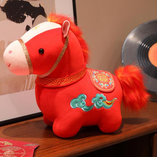 Lucky Cloud Horse Plush Doll 2026 Year of The Horse Zodiac with PP Cotton Filling Chinese New Year Gift for Home Office Decor