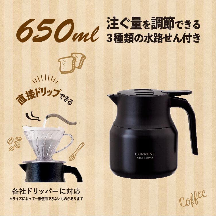 Atlas Kaffeeserver Unzerbrechliche Thermoskanne Edelstahl Zerlegung und Reinigung Wasserdurchflussregulierung 0,65 l Schwarz ACS-605BK