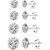 Boucles d'oreilles - BIGILANTUH - Lot de 4 - Zircone Cubique - Hypoallergénique - Diamètre 3/4/5/6mm