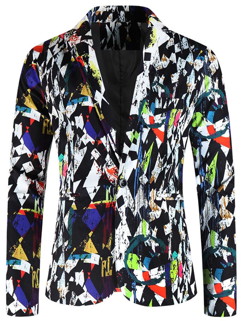 2024 Europäischer Lässiger Übergröße Herren Ein-Knopf Anzug mit Druck