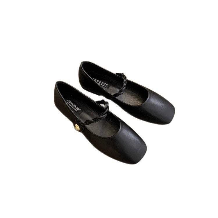 Retro Mary Jane single shoes, new autumn sub-evening evening breeze word with shallow mouth small leather shoes
