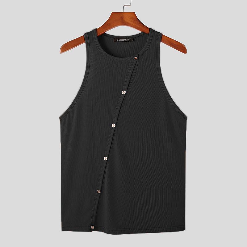 INCERUN Regatas masculinas de verão sem mangas com botão de malha e praia