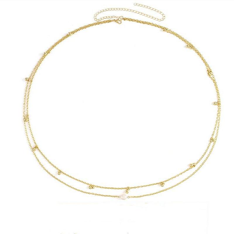 

Fashion stacked beaded personalized body chain women, simple pearl copper bead pendant waist chain золотий