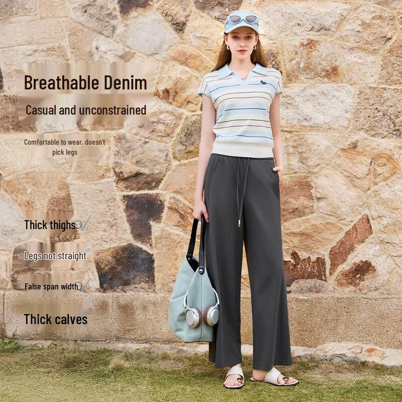 Women s Linen Blend High-Waist Wide-Leg Casual Pants L