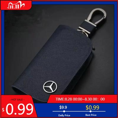 GLC GLB Leather Car Key Case Cross Pattern Car Key Cover Key Holder for Mercedes Benz New B/C/E Class A Class C200L GLC GLK CLA