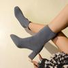 Spring Autumn Elastic Sock Ankle Boots for Women Square Toe Heeled Booties Trend 2025 Large Size Warm New In Woman Short Shoes
