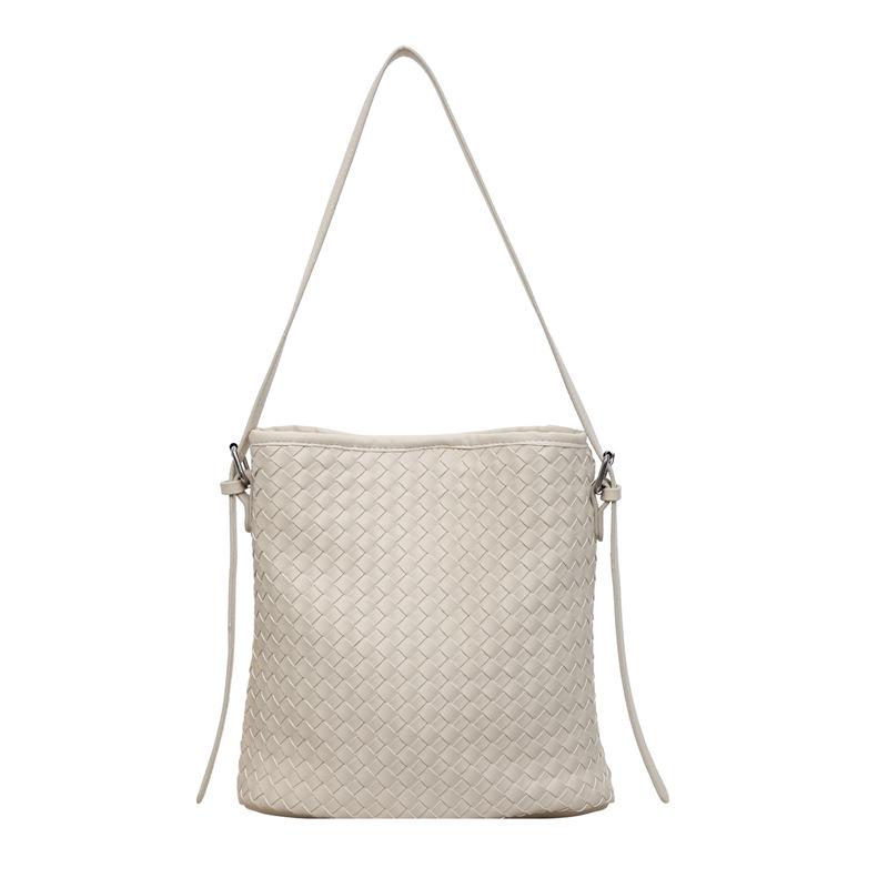 Women's Retro Woven Leather Bucket Bag - Versatile Crossbody for Work and Commute