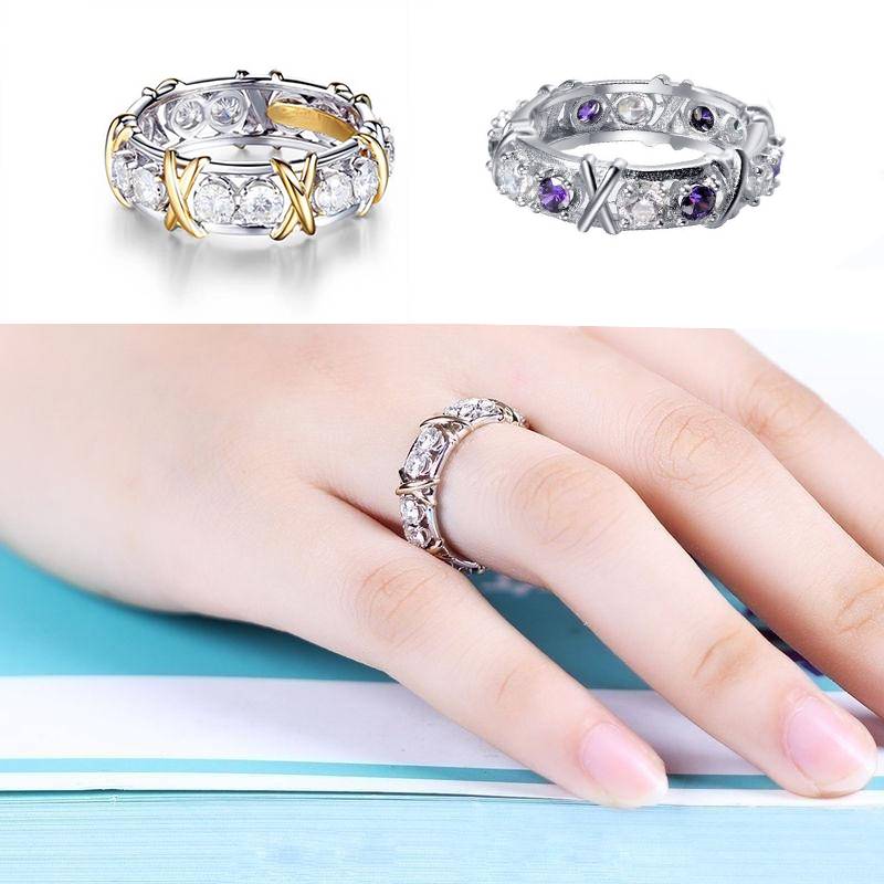 Twotone Womens Crossrhinestone Ring Fashion Classic Exquisite Decoration