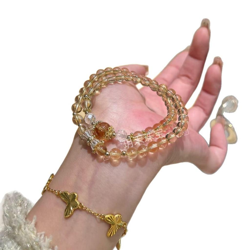 Brazilian Citrine Double Circle Bracelet - High-End Yellow Crystal for Good Luck and Luxury Style.