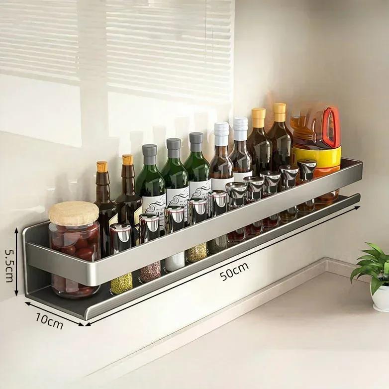 Wall-Mounted Multifunctional Seasoning Organizer Shelf - Practical Kitchen Condiment Storage Rack for Spices & Kitchen Tools