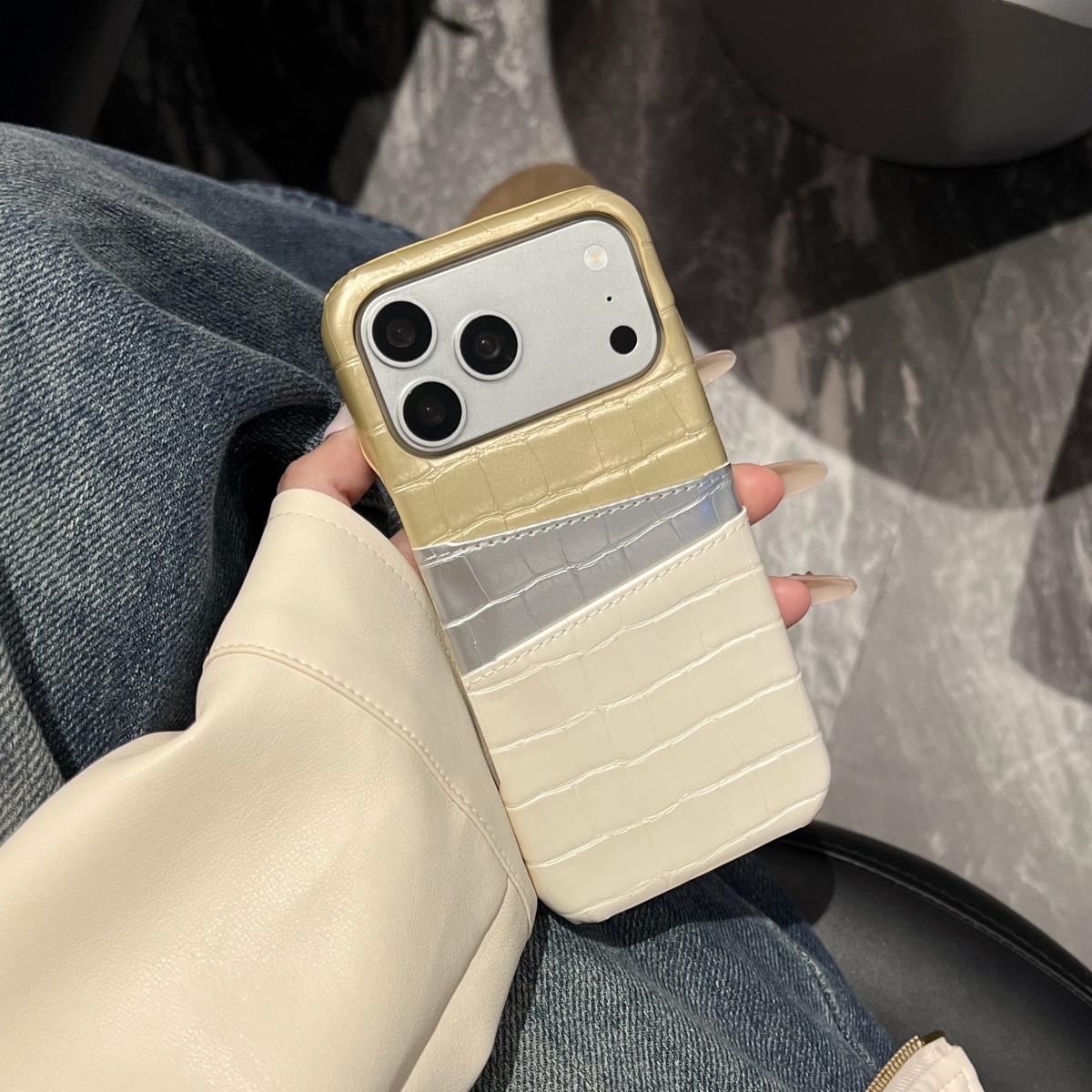 

Crocodile Texture Leather Wallet Card Slot Phone Case For iPhone 17 Air 16 15 14 13 12 11 Pro Max Double Color Frameless Cover iPhone17 Pro