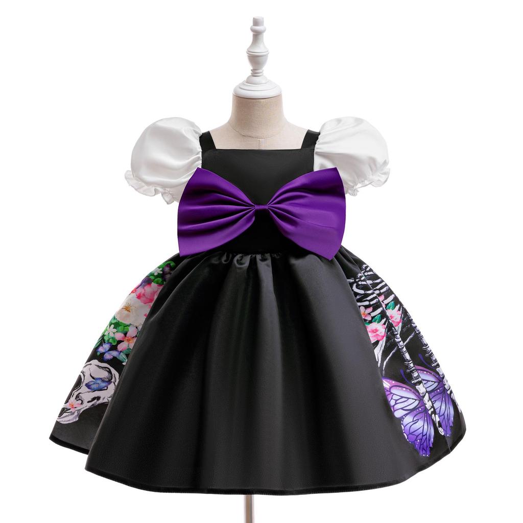 Kids' Halloween Witch Cosplay Cartoon Print Dress