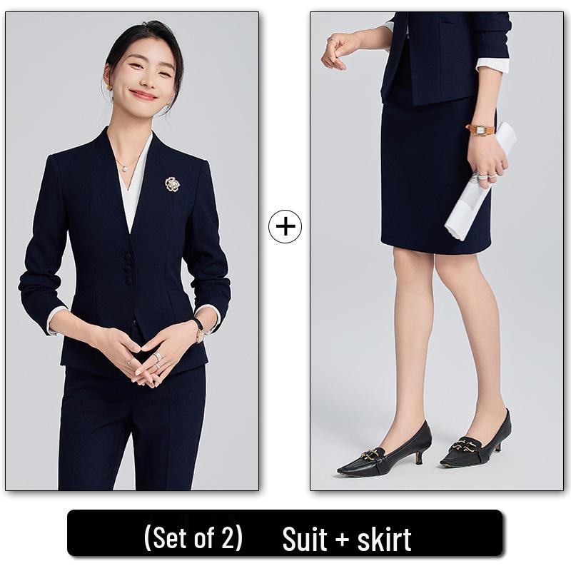 Women's Collarless Suit Jacket - 2024 Spring/Autumn High-End Salon and Hotel Reception Professional Workwear Set