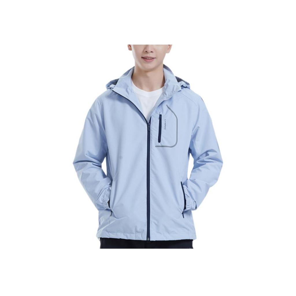 Li-Ning Letter Print Pattern Zip-Up Hooded Jacket Men Jackets Light-Blue AFDR861-2