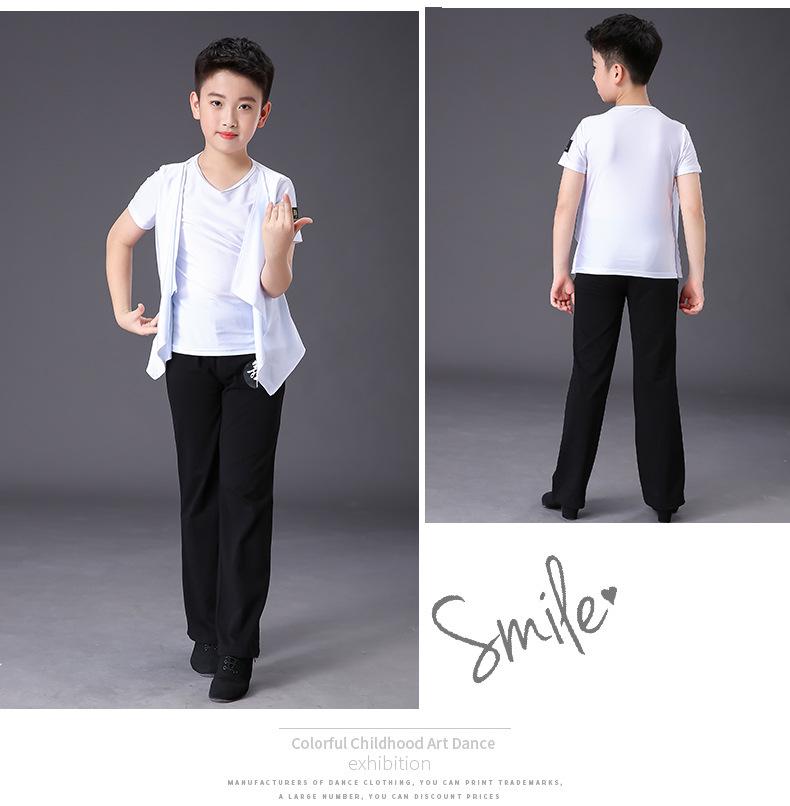 Boys' Latin Dance Performance Tops: Long & Short Sleeve Training Wear for Summer & Autumn Competitions & Exams
