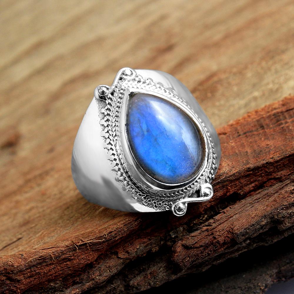 Handgefertigter Ring, Labradorit-Ring, 925 Sterling Silber, Statement-Schmuck, Silberschmuck